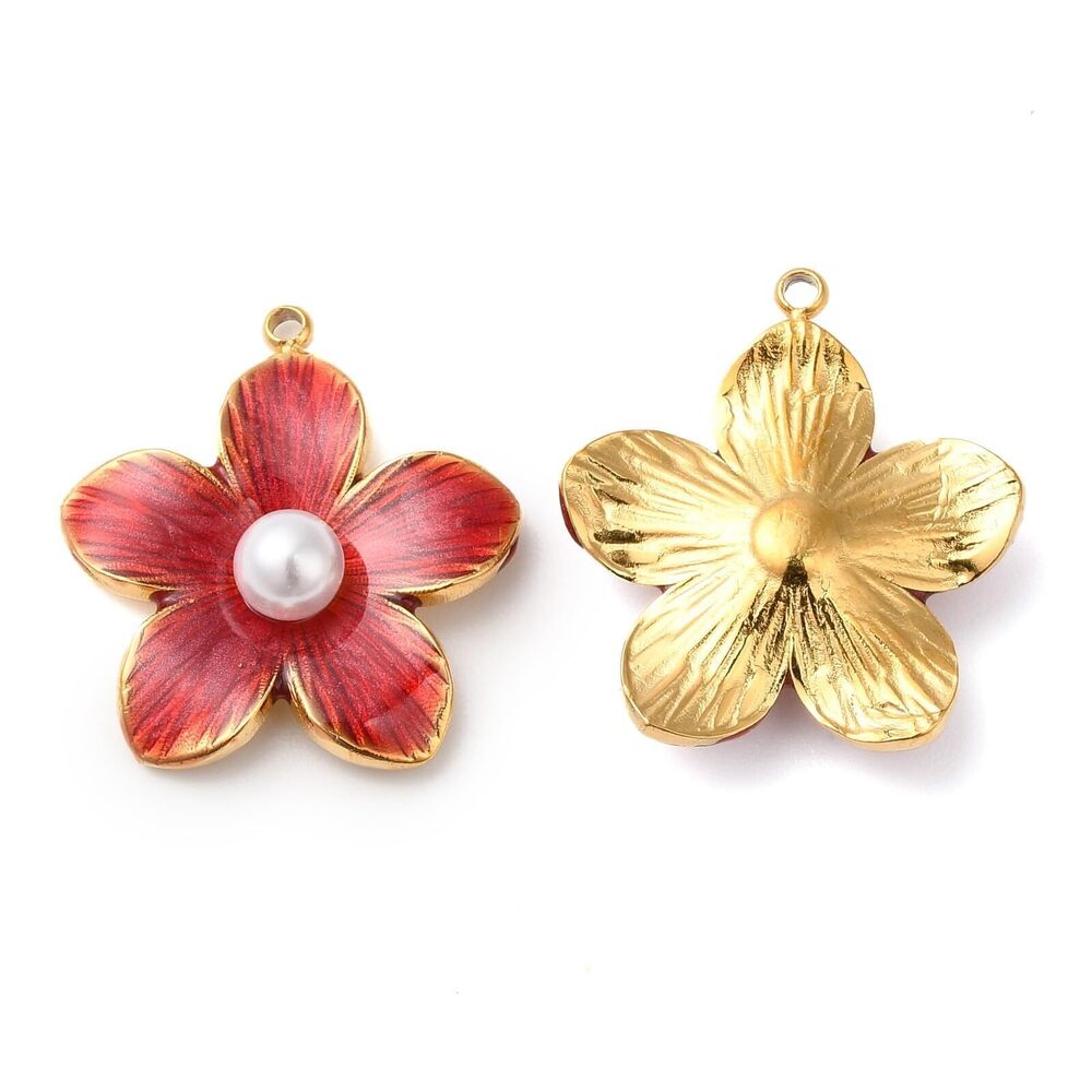 6814 20 pcs Cherry Blossom Enamel Charms Spring Red Flower with Imitation